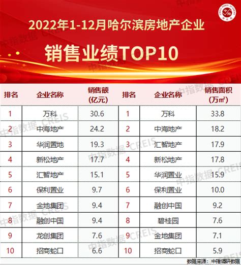 2022年1-12月哈尔滨房地产企业销售业绩TOP10_fang_com_https