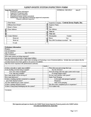 Fillable Online ONSITE SYSTEM INSPECTION FORM - centraljersey septic ...