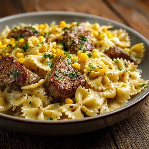 Creamy Parmesan Steak And Sweet Corn Bowtie