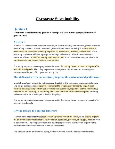 Maruti Suzuki - Corporate Sustainability Question 1 What were the ...
