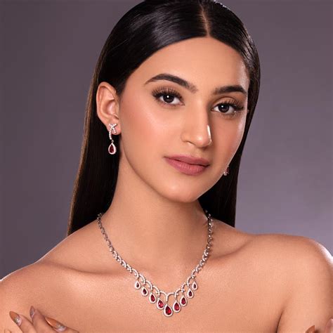 American Diamond Necklace Set with Ruby Red Crystals for Weddings ...