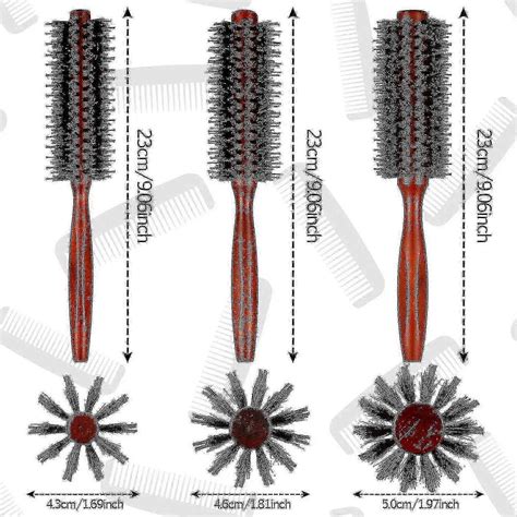 Girl's 3 Pieces Boar Bristle Round Roller Hair Brush With Wood Handle ...