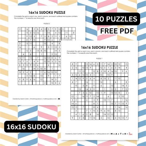 Free 16x16 Printable Sudoku Puzzles (PDF)