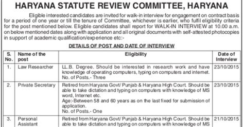 Haryana Statute Review Committee Jobs 2015 (17 Vacancies)