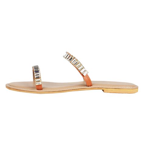 Women Flats : Buy Two Strap Embellished Tan Flats Online in India – The ...