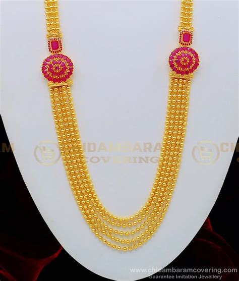 Buy Real Gold Design Bridal Wear Ruby Stone One Gram Gold Layered Haram ...
