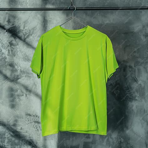 An plain neon green shirt hanging on a hanger in beautiful the ...