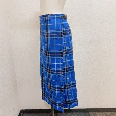 ジェームスプリングル 巻きスカート 水色 チェック柄 ウール スコットランド製 JAMES PRINGLE WEAVERS 美品 | UTA