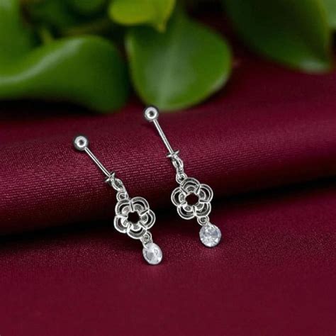 Silver Floral Stud Ball Bugadi Earring – Swarajya Silvers
