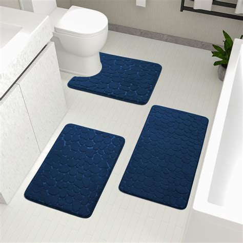 YIHOUSE Bathroom Mats Set 3 Piece, Cobblestone Memory Foam Bathroom ...