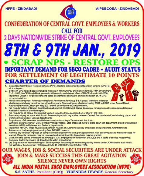 Charter of demands - Nationwide strike on 8th and 9th January 2019