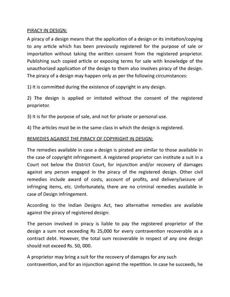 Piracy IN Design - Lecture notes 1-3 - PIRACY IN DESIGN: A piracy of a ...