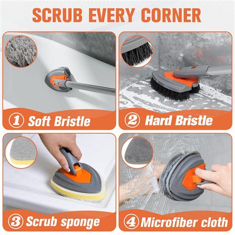 eazer Tub Tile Scrubber Brush 4-in-1 Shower Scrubber with 50.7 ...