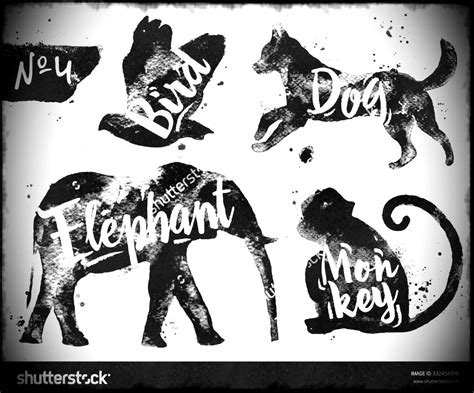 Watercolor Animal Silhouettes with Handwritten Labels - Artistic Vector Illustration #3059683 ...