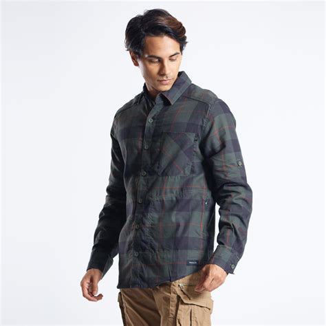 Men Checked Full Sleeve Light Flannel Shirt Dark Green - Travel 500