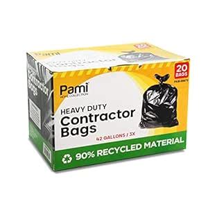 PAMI Heavy-Duty Contractor Bags [Pack of 20] - 42 Gallon Large Black ...