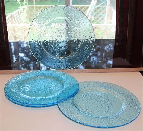 FOUR (4) IVV MADE IN ITALY HAND BLOWN GLASS AQUA BLUE CHARGERS PLATES ...