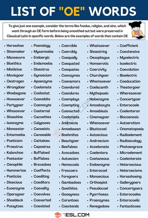 OE Words: 740+ Useful Words with OE in English • 7ESL