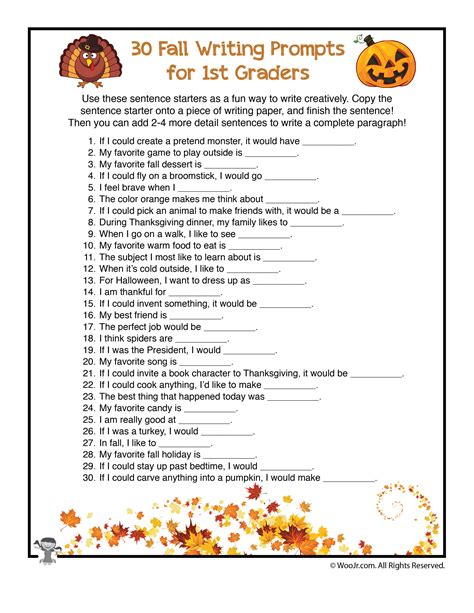 30-fall-writing-prompts-for-1st-graders | Woo! Jr. Kids Activities