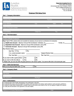 Fillable Online Employer FSA Setup Form - London Health Administrators ...