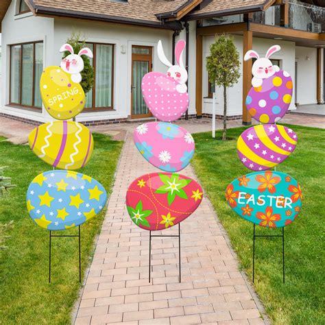 Amazon.com : 12 PCS Easter Eggs Decorations Outdoor Easter Yard Signs ...