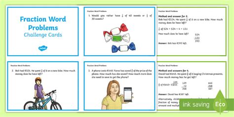 Fractions Word Problem Challenge Cards