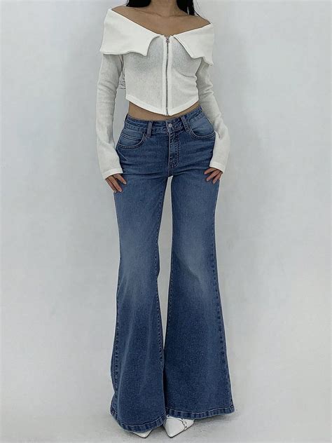 [ High Stretch ] High Waist Dark Wash Flare Leg Jeans | Savana ...