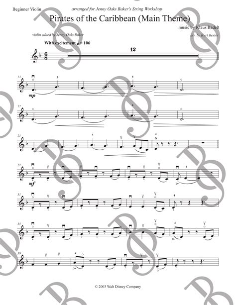 Pirates of the Caribbean (Main Theme) Violin Sheet Music (Intermediate ...