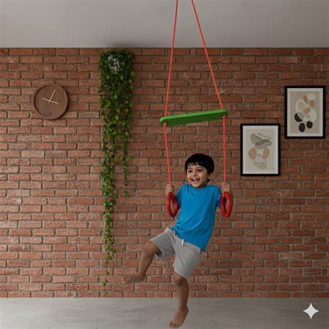 Toystorey Kids Trapeze Swing Bar with Rings and Hanging Rope Multicolo