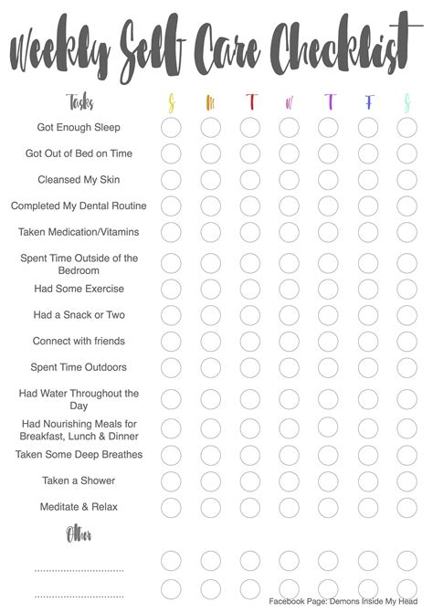 Printable Self Care Checklist