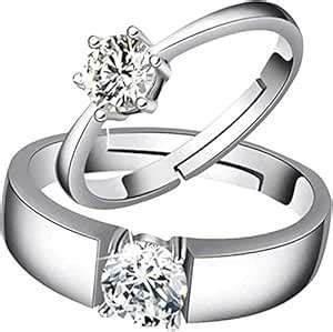 Fashion Frill Silver Couple CZ AD Solitaire Rings Single Valentine ...