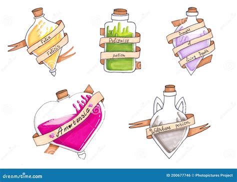 Handmade Drawing with Markers of Potion Bottles Stock Illustration ...