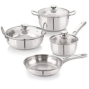 Buy neelam Stainless Steel Cookware 22G Induction Bottom 4 Pcs Set with ...
