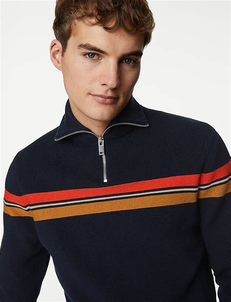 Striped Funnel Neck Half Zip Jumper