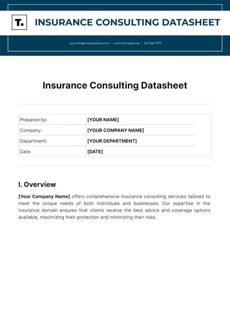 Free Insurance Consulting Datasheet Template to Edit Online