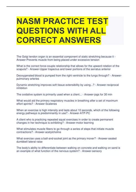 NASM PRACTICE TEST QUESTIONS WITH ALL CORRECT ANSWERS - NASM - Stuvia US
