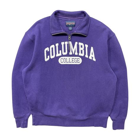 USA 古着 JANSPORT コロンビア大学 カレッジ ハーフジップ スウェット トレーナー プリント ロゴ パープル メンズL ...
