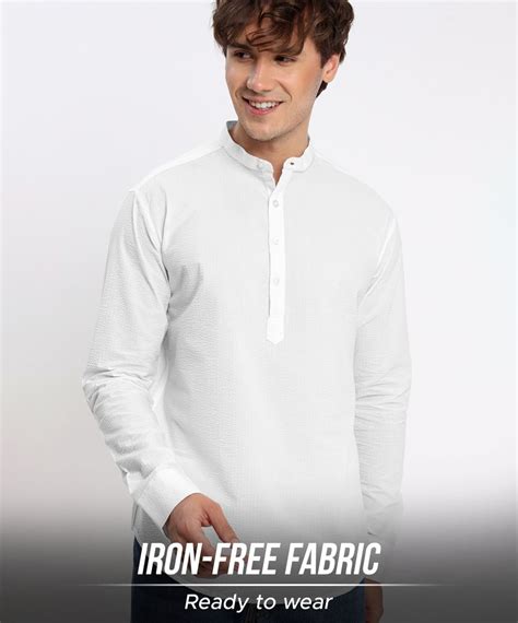 Buy Pista Green Seersucker Kurta Style Shirt for Men Online in India ...