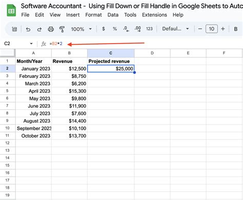 Using Fill Down or Fill Handle in Google Sheets to Autofill (The ...