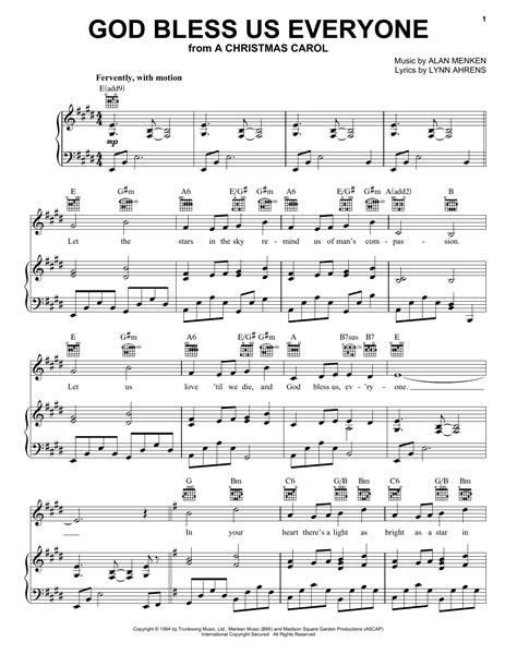 God Bless Us Everyone (Alan Menken) | Noten: Klavier, Gesang und ...