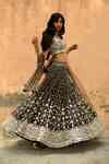 Buy Green Dupatta Net, Lehenga And Blouse Organza V Neck Embroidered ...