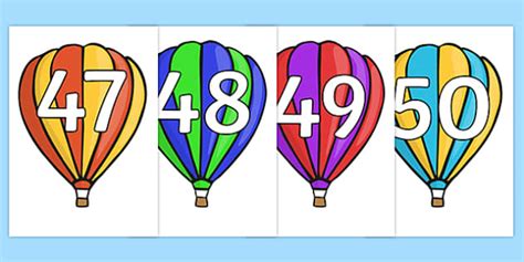 Numbers 0-50 on Hot Air Balloons (Stripes)