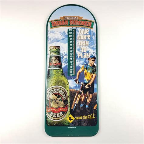 Vintage Moosehead Lager Beer Indian Summer Metal Thermometer 2' 1999 ...