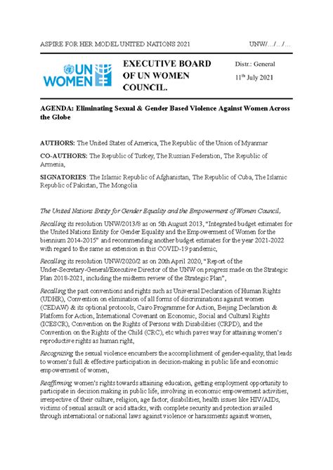 Draft Resolution 1 - Eliminating Gender-Based Violence at MUN 2021 ...