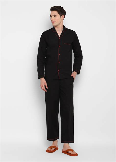 Black Cotton with Red Piping Men's Night Suit – Shopbloom