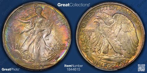 1942 Walking Liberty Half Dollar PCGS MS-67 (CAC Green) (Toned) (Item ...