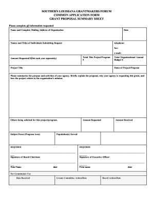 Southern Louisiana Common Application Grant Proposal Summary Sheet ...