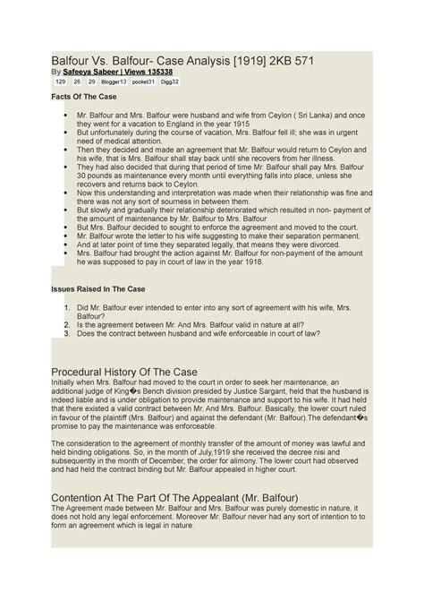 Law of Contract - good notes - Balfour Vs. Balfour- Case Analysis [1919 ...