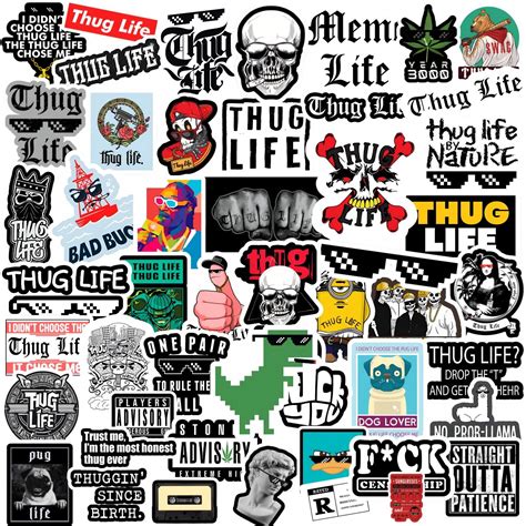 SKYWILE Pack of 53 Thug Life Aesthetic Vinyl Stickers for Laptop ...