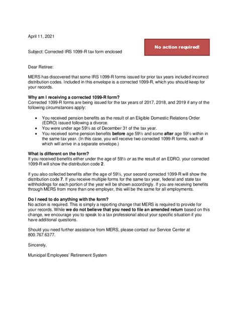 Fillable Online No action required! Subject: Corrected IRS 1099-R tax ...
